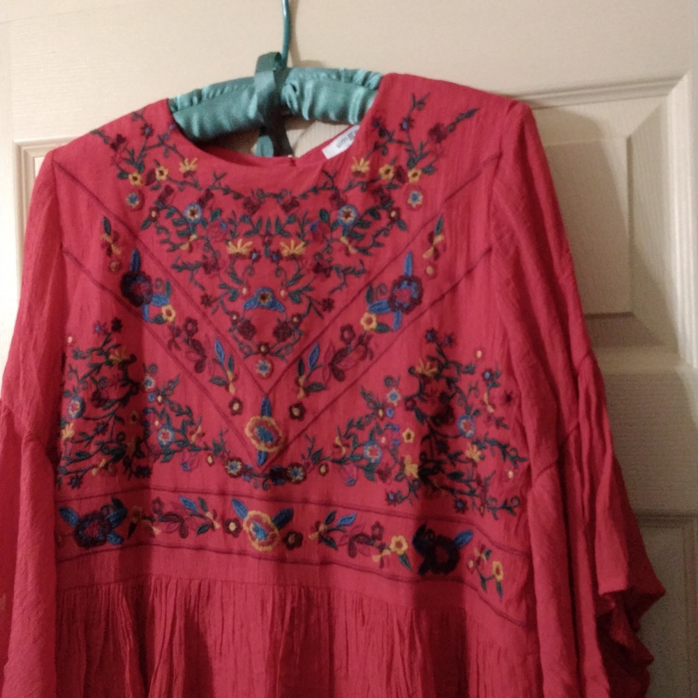 Umgee Red Embroidered Ruffle-Sleeve Long Dress - Picture 4 of 6